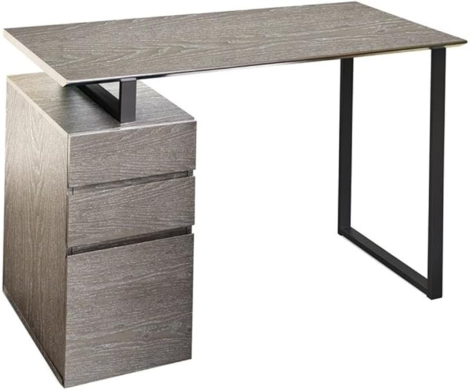 Pemberly Row 48 Reversible Home Office Desk Gray Wood Finish MDF and Steel Construction 3 Drawers with 1 File Cabinet Modern Design Compact Workspace for Home or Office Use