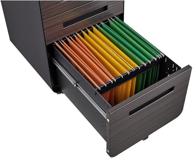 3-Drawer Mobile Filing Cabinet with Lock Metal Filing Cabinet to be Installation Required (Black Wood)