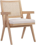 Pemberly Row Contemporary Arm Chair Bone Polyester Blend Fabric Wooden Frame Cane Chair Design Fully Assembled Modern Accent Chair for Living Room or Bedroom Use