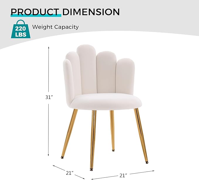 Dining Chairs Set of 2 Modern Dining Room Chairs Modern Cute Velvet armless Accent Chair with Gold Legs for Living Room/Bedroom/Kitchen (2 White)