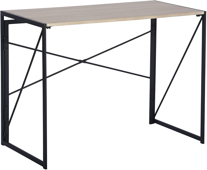 Homy Casa 39.4 Inch Foldable Laptop Desk Space-Saving Computer Table with No Assembly Required Sturdy Metal Frame Minimalist Design for Home Office Study or Small Spaces Oak