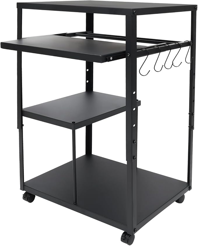 Computer Desk Height Adjustable Rolling Presentation Table w/Keyboard Tray Monitor Stand Hooks Wheels Gaming Desk Home Office Desk
