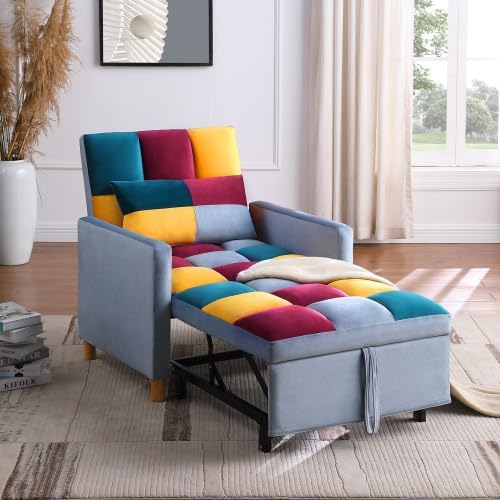 Sleeper Sofa Bed 3-in-1 Convertible Chair Bed Multi-Functional Sleeper Chair Soft Teddy Fabric for Living Room Apartment Office (Color-Velvet)