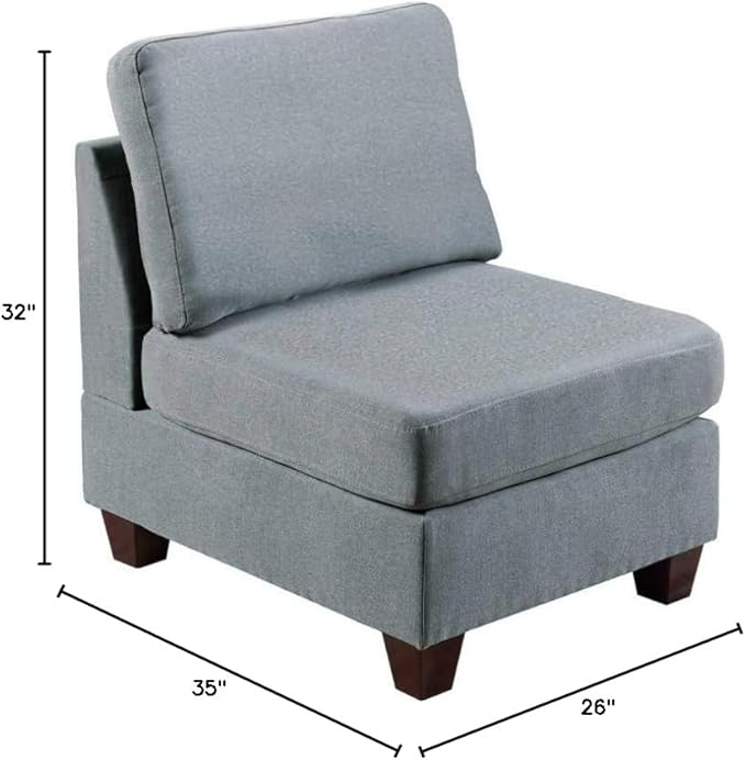 NewCosmos Living Room Furniture Armless Chair Grey Linen Like Fabric 1pc Cushion Armless Chair Wooden Legs