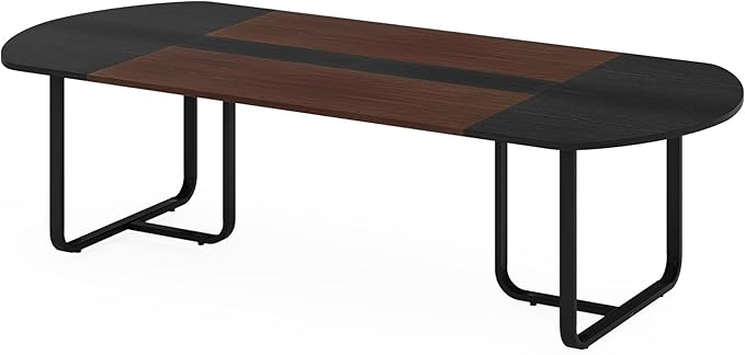 Tribesigns 70.86'' Modern Oval Executive Computer Desk with Two-Tone Finish Splicing Board Large Double Desk for Workstation Curved Home Office Desks for 2 Person (Walnut+Black)