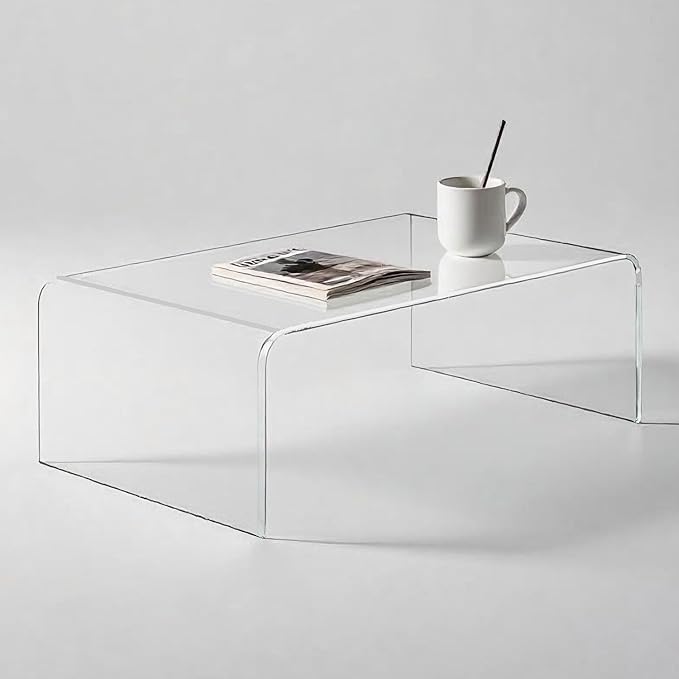 Acrylic Thick Coffee Table for Living Room. 39 Modern Minimalist Rectangular and Clear End Table.Easy to Clean and Safe Rounded Edges (39.4 W x 20 D x 14 H)