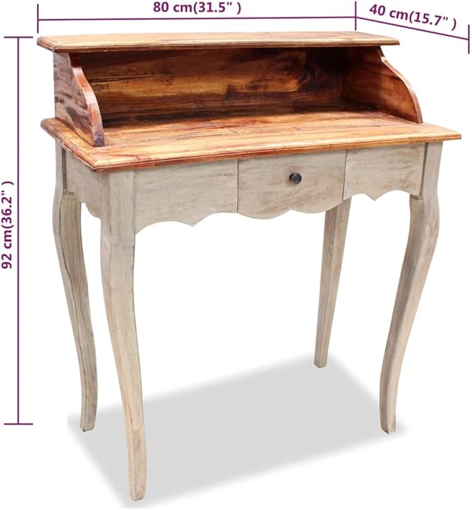 Home Office Study Writing Desk Computer or Laptop Desk with Hutch and Storage Drawer French Style Solid Wood Workstation Table with Space Saving Design Brown