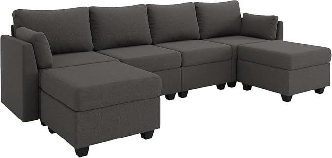 114.17 Modular Sectional Sofa 6 Seat Modular Couch with Storage Memory Foam Convertible Sectional Couches for Living Room U Shaped Comfy Modular Sofa with Chaise Dark Grey