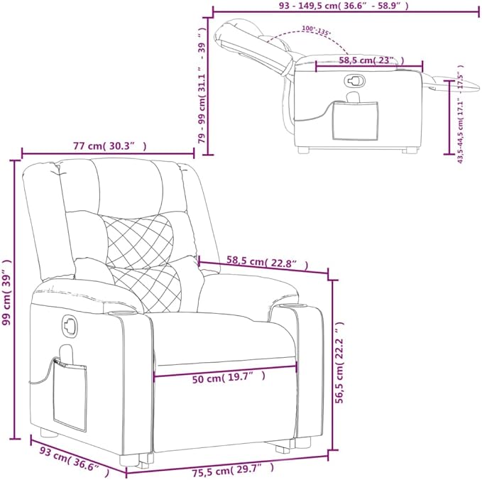 vidaXL Cream Faux Leather Massage Recliner Chair - Manual Reclining Armchair with Vibration Massage &amp Cup Holders for Living Room Lounge