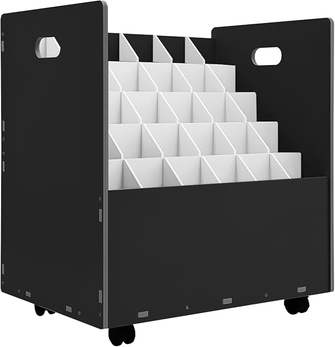 Mobile Roll File Storage Organizer with Wheels 30 Slots Black Mobile Files Storage Cabinet Construction Plan Holders Roll Files Storage for Office School (30 Slots Black)