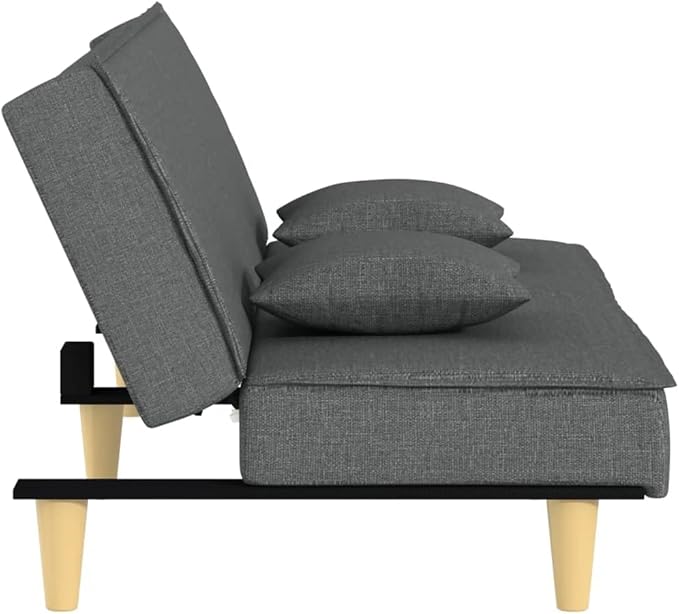 vidaXL Convertible Sleeper Sofa Bed with Adjustable Backrests and Complimentary Pillows Durable Fabric Construction Ideal for Small Spaces - Dark Gray