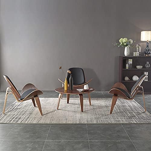 Mid Century Modern Shell Lounge Chair PU Leather Tripod Plywood Classic Design Solid Wood Accent Chairs for Living Room Reading Lounge Office Salon