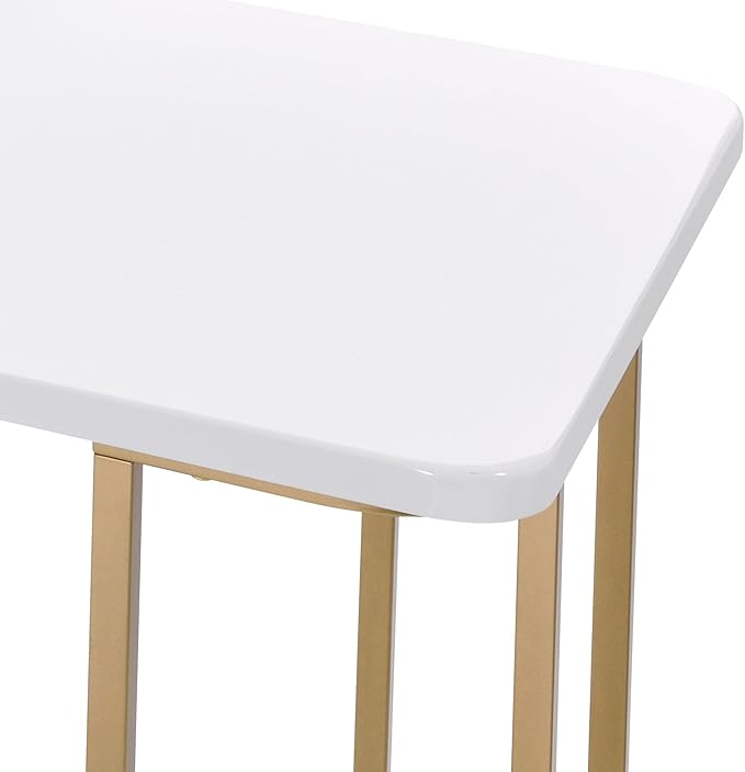 Rectangula White &amp Gold Finish Writing Desk Metal Square Tube Computer Desk Office Table for Home Office 31 L x 24 W x 29 H