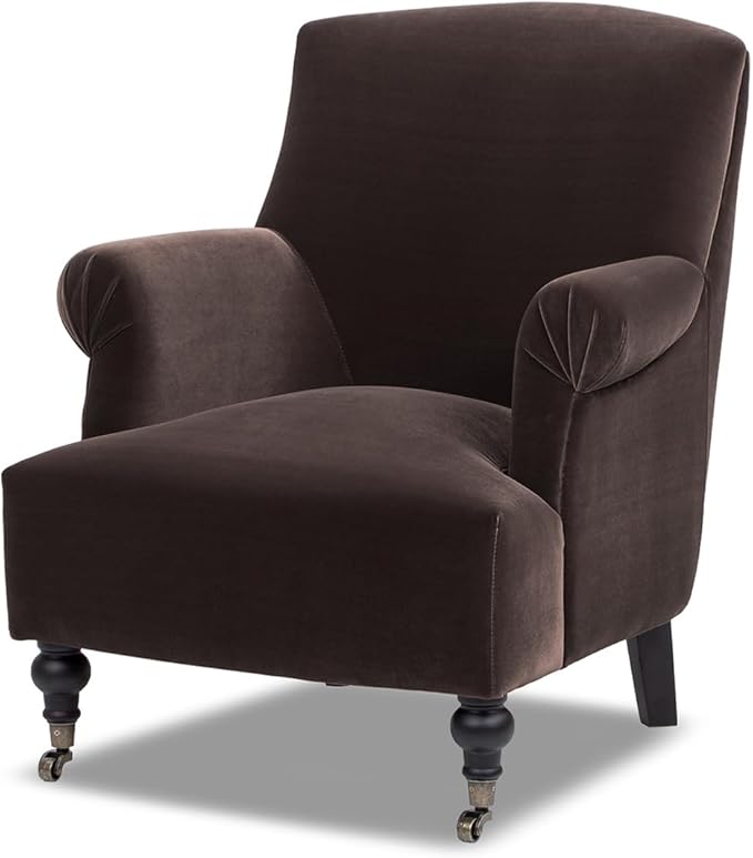 Jennifer Taylor Home Eloise 30 Pleated Sock Arm Accent Armchair Deep Brown Performance Velvet