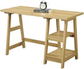 Farmhouse Style Rising Desk Home Office | 2 Open Side Shelves for Extra Storage Wide Top Surface Laddered Legs Reversible | Student Laptop Accessories Solid Wood Manufactured | Light Oak Color