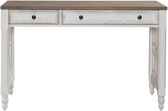 Liberty Furniture Magnolia Manor Stylish Writing Desk with Keyboard Tray European Traditional Home Office - Antique White &amp Weathered Bark Oak Wood