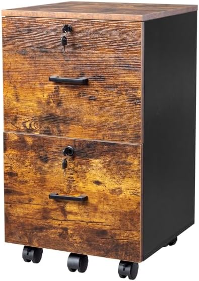 Brown 2 Drawer Mobile File Cabinet Rolling Document Storage for Home or Professional Office 15.7 L x 15.7 W x 26 H Under Desk Filing Cabinet Rolling Printer Stand with Wheels