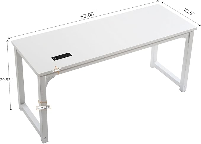 Large Computer Desk - 63 Inch Home Office Desks Study Student Writing Table Gaming Desk Wood Modern Simple Table with USB Ports White