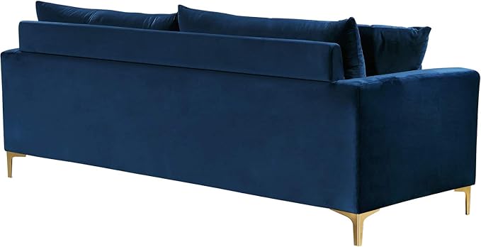 Meridian Furniture Naomi Collection Modern | Contemporary Black Velvet Upholstered Sofa with Stainless Steel Base in a Rich Gold or Chrome Finish (633Black-S)