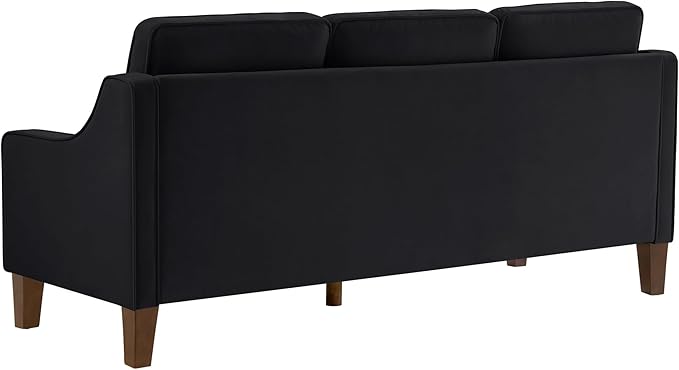 Velvet Upholstered Sofa with Wooden Legs3 Seater Couch with Removable Cushions for LivingroomApartmentOfficeBlack