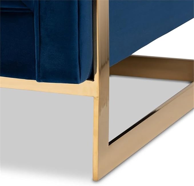 BOWERY HILL Velvet Accent Chair Royal Blue Upholstery Gold Finish Stainless Steel Frame Button Tufted Glam and Luxe Style Plywood Construction Fully Assembled 21.3 W Seat for Living Room and