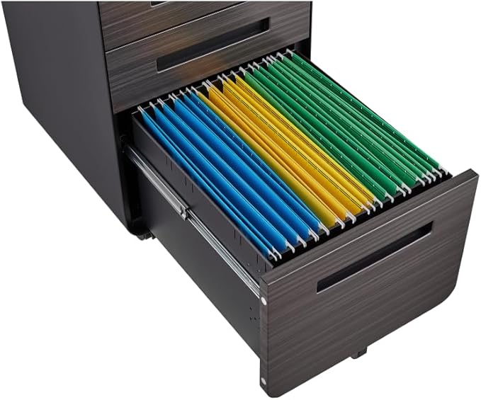 3-Drawer Mobile Filing Cabinet with Lock Metal Filing Cabinet to be Installation Required (Black Wood)