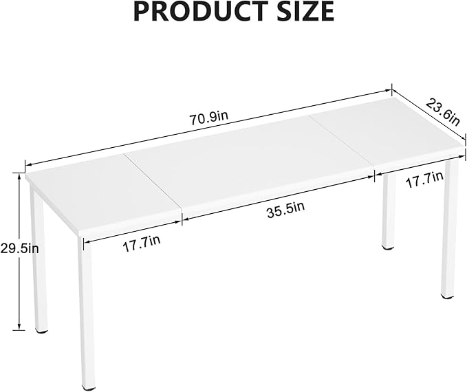 SogesGame 70.8 Inch Computer Office Desk Gaming Writing Work Study Large Table for Home Office Metal Frame Modern Simple Style White