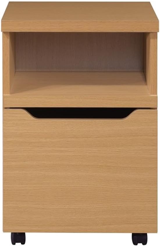 Pemberly Row Engineered Wood Rolling File Cabinet Natural Woodgrain Finish 16 W x 17 D x 24 H Lockdowel Assembly Large File Drawer with Euro Glides Dual Wheel Casters Home Office Storage
