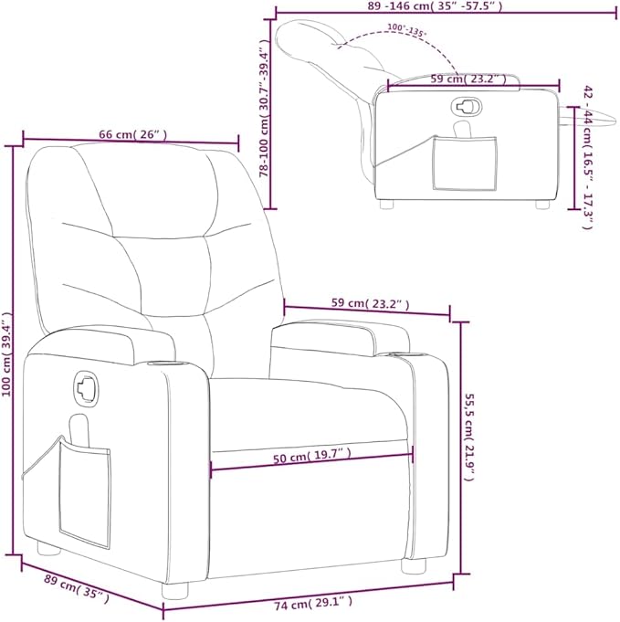 vidaXL Faux Leather Massage Recliner Chair in Cream - Manual Reclining Armchair with Cup Holders for Living Room Comfort
