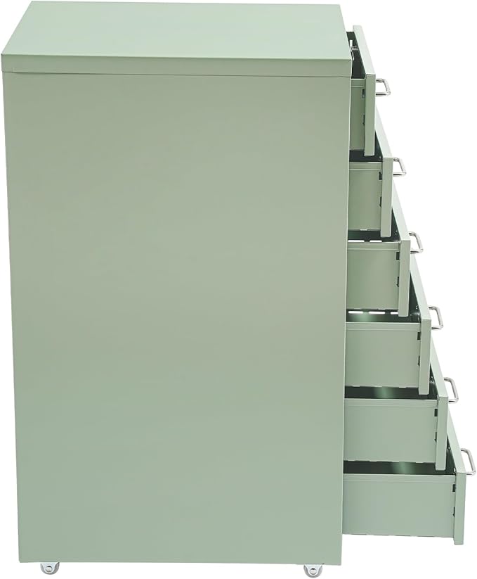 6 Drawers File Cabinet with Lock Rolling Mobile Filing Cabinet with Wheels Under Desk Vertical Filing Cabinet for Office/Home Metal (Cream Green)