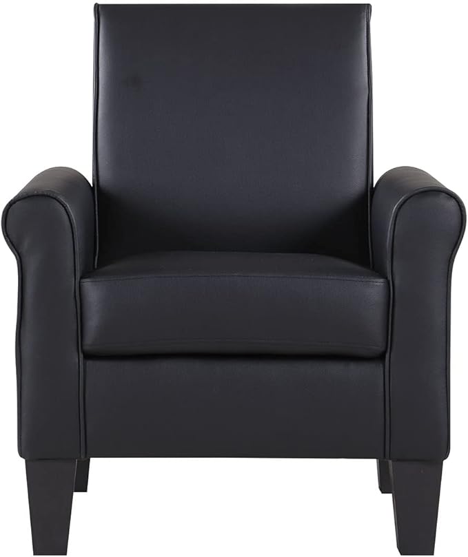 Lohoms Modern Faux Leather Accent Chair Upholstered Living Room Armchairs Comfy Single Sofa Chair for Bedroom Waiting Room-Black