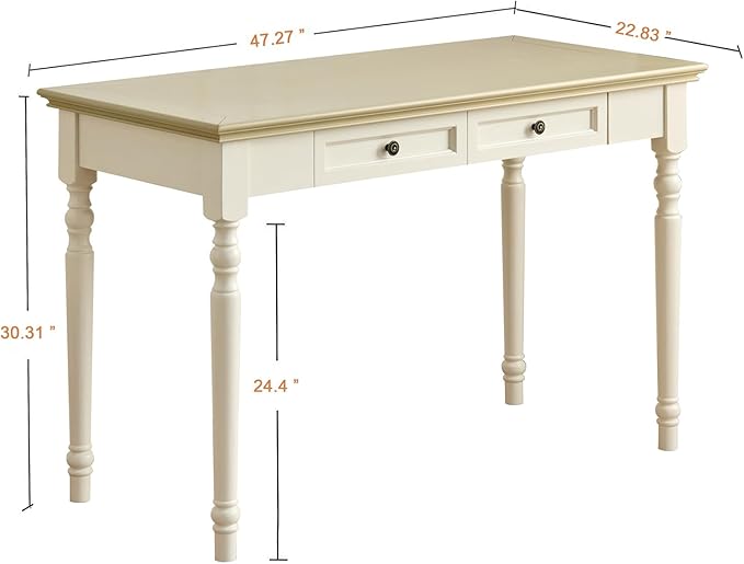 French Country Desk Farmhouse Writing Desk Solid Wood Computer Table with Drawers 47” Home Office Study Living Room Furniture Rustic Beige Finish (White 47in)