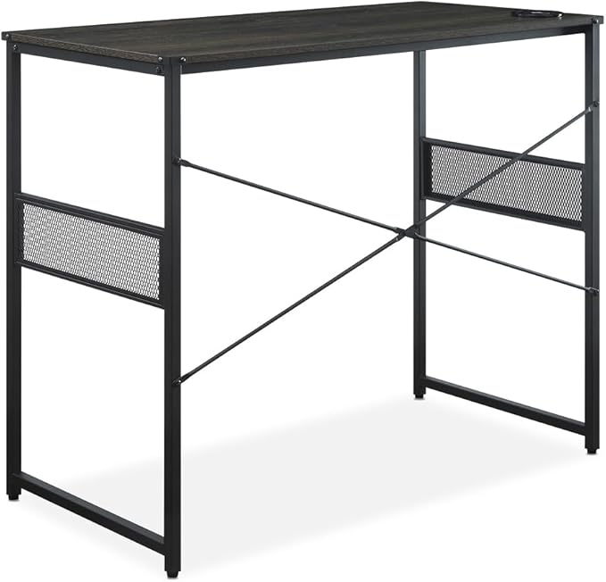 NBF Axle Standing Height Table Desk - Durable Laminate Small Computer Desk - Office Desk for Small Spaces - Work desk with Charging Station - Simple Desk for Office- 48 W x 24 D (Black Oak Red)