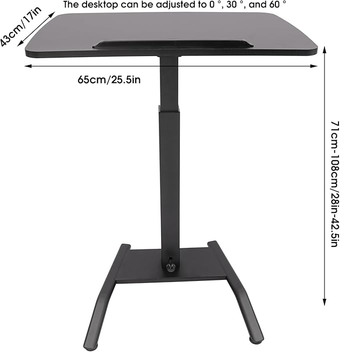 Adjustable Rolling Desk 25.5 * 17 Inch Podium Standing Lift Computer Desk Height and Angle Adjustable Laptop Desk for Home Office Presentations Training