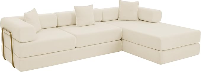 108 Modular Sectional SofaFuton Convertible Sofa BedOversized Corduroy Boneless Couch for Living RoomFloor Loveseat Sleeper with Pull Out BedFree CombinationNo Assembly Required (Beige)