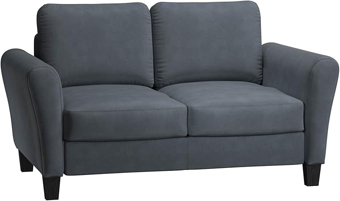 Studio Living Watford 57.9 Loveseat Traditional Style Pocket Coil Comfort Black Legs Microfiber Fabric Dark Gray
