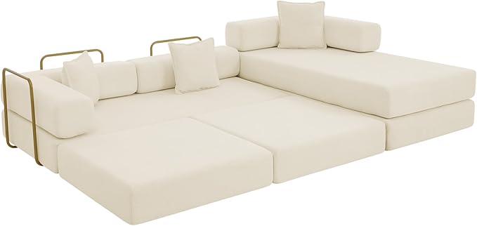 Eafurn L Shaped Convertible Sleeper Sofa Bed King Size Sleeper Sofabed 7-in-1 DIY Combination Corduroy Folding Mattress Couch with Fixed-Shape Frame Boneless Floor Sofa Couch