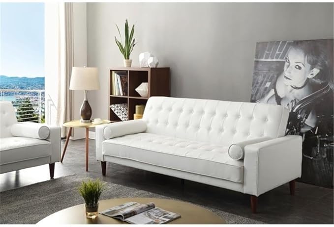 Glory Furniture Andrews Faux Leather Sleeper Sofa in White