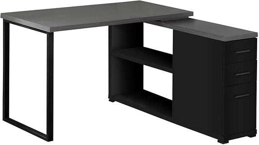 Computer Desk Home Office Corner Left Right Set-up Storage Drawers L Shape Work Laptop Black and Grey Laminate Black Metal Contemporary Modern