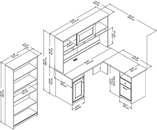 Bush Home Cabot 60W L Shaped Computer Desk with Hutch and 5 Shelf Bookcase in Heather Gray
