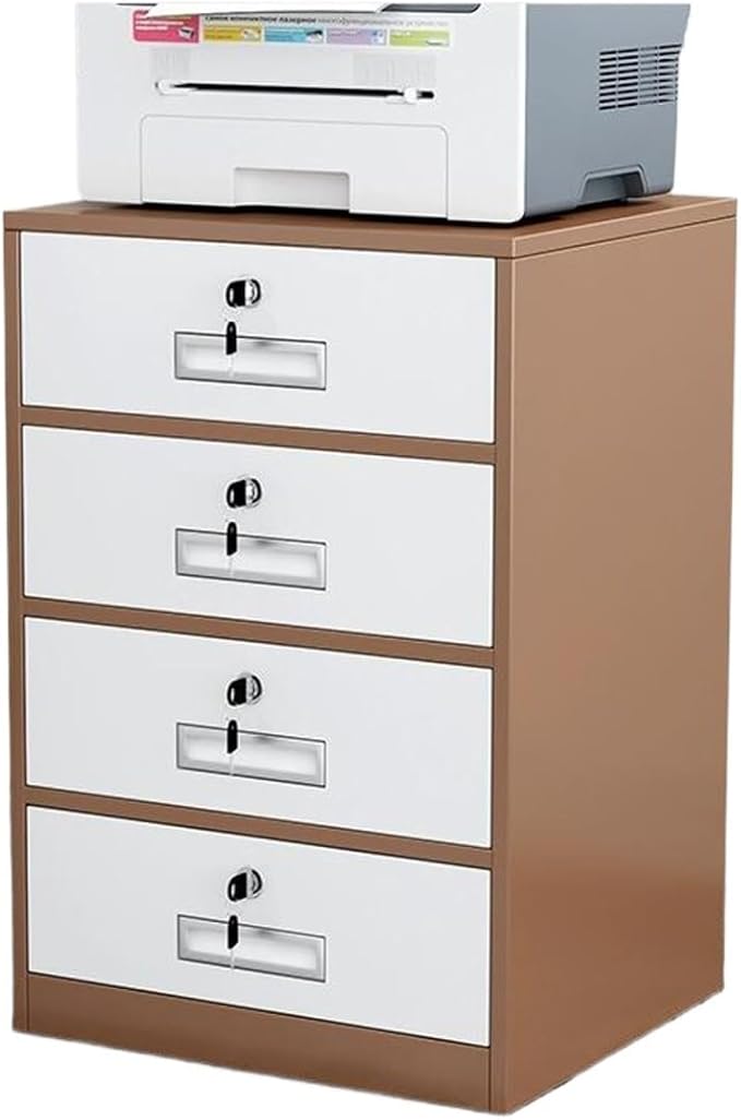 Filing Cabinet Under Desk with Lock Four Drawer Cabinet File Information Cabinet Tin File Cabinet (Color : Coffee Color)