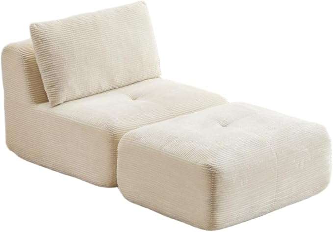 Memory Foam Compressed Sofa Bed Modern Beige Single Chaise Louge Comfy Futon Floor Couch Pet Friendly Fectional Couch for Living Room Bedroom No Assembly Movable OttomanCorduroy