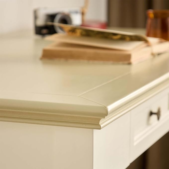 ADORZ French Country Desk 35 Inch Off White Desk with Drawers Solid Wood Writing Desk for Home Office Study Workspace or Bedroom