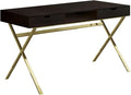 Modern Home Office Desk with Storage 48 Laptop Desk Contemporary X-Design Gold Metal Base Brown Laminate