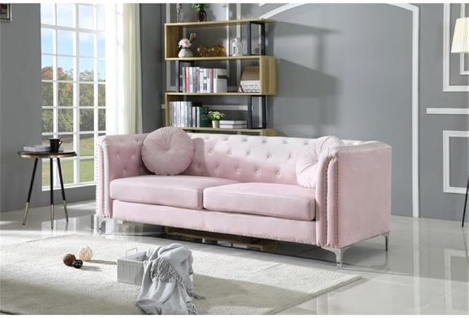 Glory Furniture Pompano Velvet Upholstered Sofa in Pink