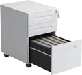 File Cabinet 3 Drawer Metal Mobile File Cabinet with Lock Under Desk Storage(Color:White)