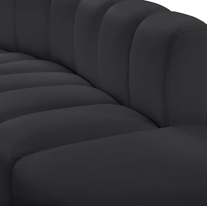 Meridian Furniture 101Black-S2B Arc Collection Modern | Contemporary Modular Sofa with Soft Black Vegan Leather Deep Channel Tufting Modular Design 60 W x 33 D x 30 H Black