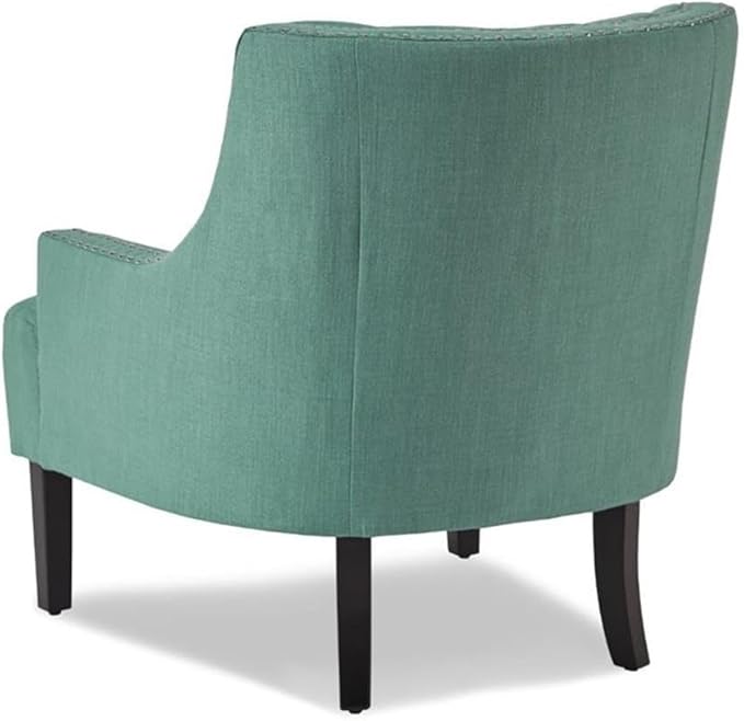 Pemberly Row Upholstered Accent Chair Teal Fabric Solid Wood Frame Button-Tufted Back Nailhead Trim Espresso Finish Legs 34.75 H x 28 W x 30.25 D Modern Traditional Living Room Seating