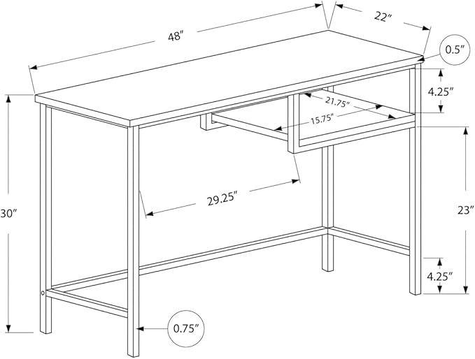 Computer Desk Home Office Laptop Work Station - 48 L White Laminate Grey Metal