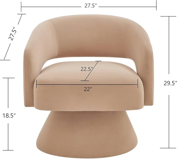 24KF Modern 360 Degree Swivel Accent Chair Armchair Comfy Velvet Barrel Chair for Living Room BedroomRound Swivel Accent Chair Corner Chair for Nursery-Taupe